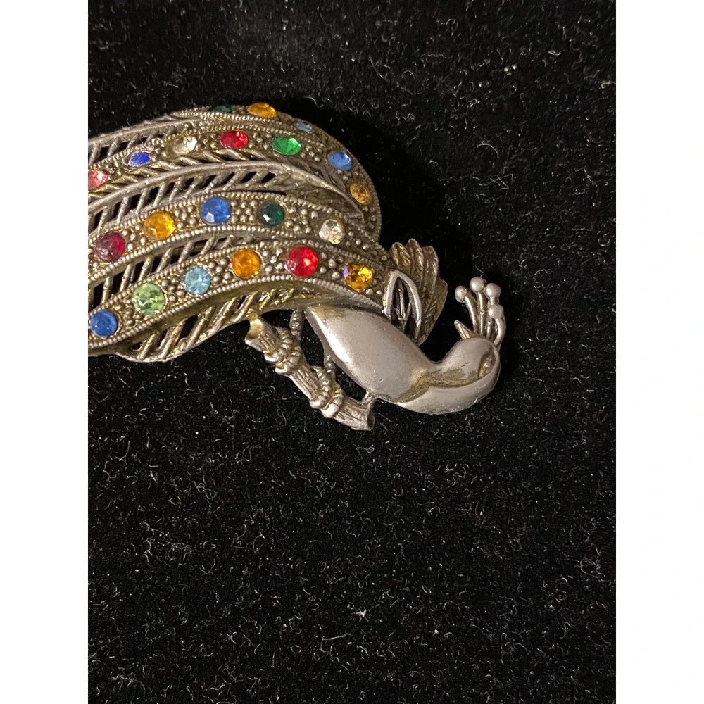 Art Deco Little Nemo LN Rhinestone Peacock Pin